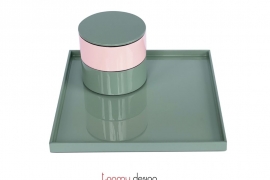 Round light green/light pink 2-tier lacquer box size XS  D9*H7,8 cm